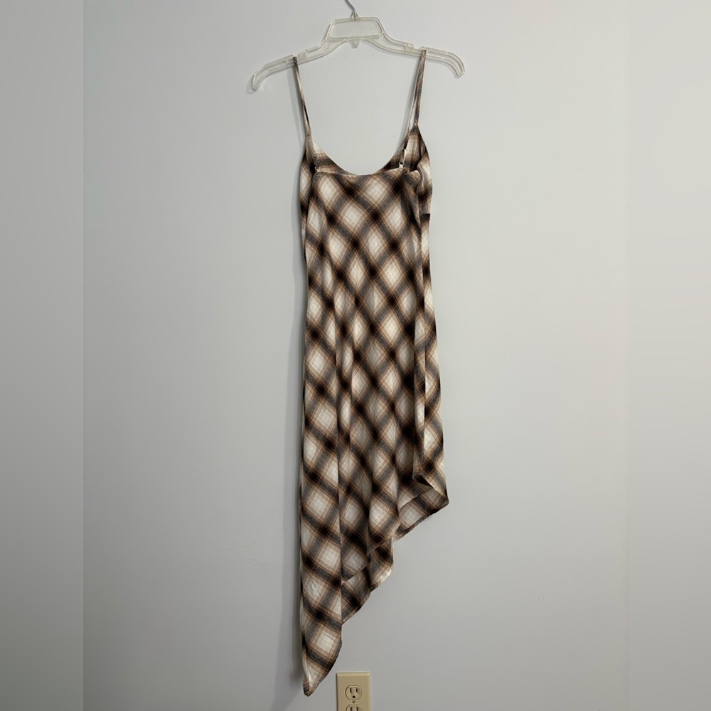 VTG 90s Y2K Forever 21 Brown Flannel Asymmetrical Babydoll Slip Dress S Western - Picture 6 of 12